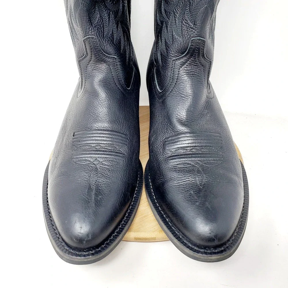 Ariat Heritage Boots Mens 13 D Black Leather Pull On R Toe Western Cowboy Shoes - Picture 5 of 15